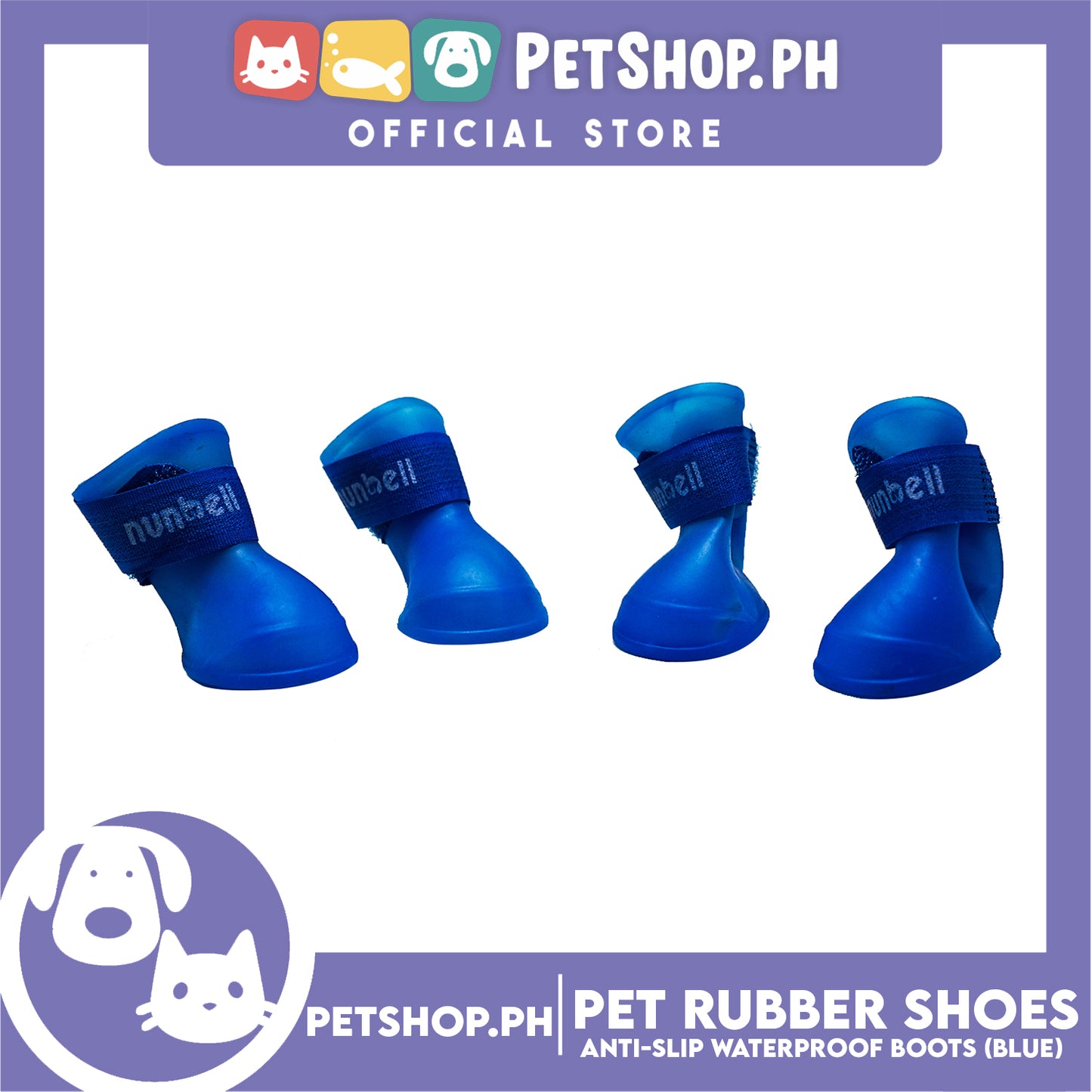 Pet Rubber Rain Shoes Anti-Slip Waterproof Rubber Boots with Paws Cover P6711 - Rubber Boots (Blue)