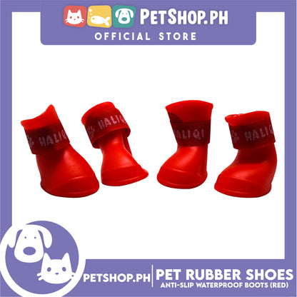 Pet Rubber Rain Shoes Anti-Slip Waterproof Rubber Boots with Paws Cover P6711 - Rubber Boots (Red)