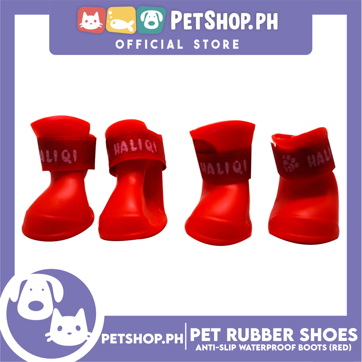 Pet Rubber Rain Shoes Anti-Slip Waterproof Rubber Boots with Paws Cover P6711 - Rubber Boots (Red)