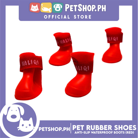 Pet Rubber Rain Shoes Anti-Slip Waterproof Rubber Boots with Paws Cover P6711 - Rubber Boots (Red)