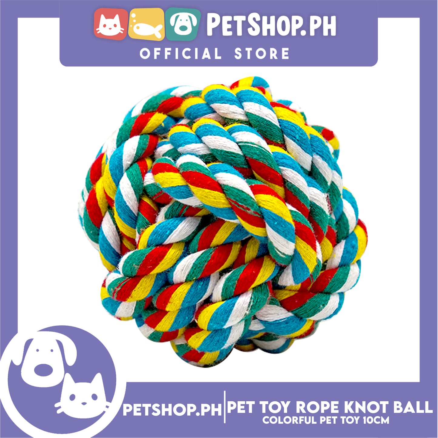 Pet Toy Colorful Rope Knot Ball 10cm for Medium Dog & Cat -Teething Chew Toy, Tug Toy, Knots Weave