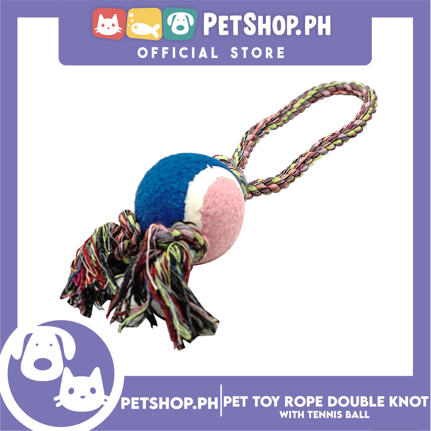 Pet Toy Rope Double Knot with Tennis Ball Toy for Dog- Interactive Toy, Pet Ball, Tennis Rope