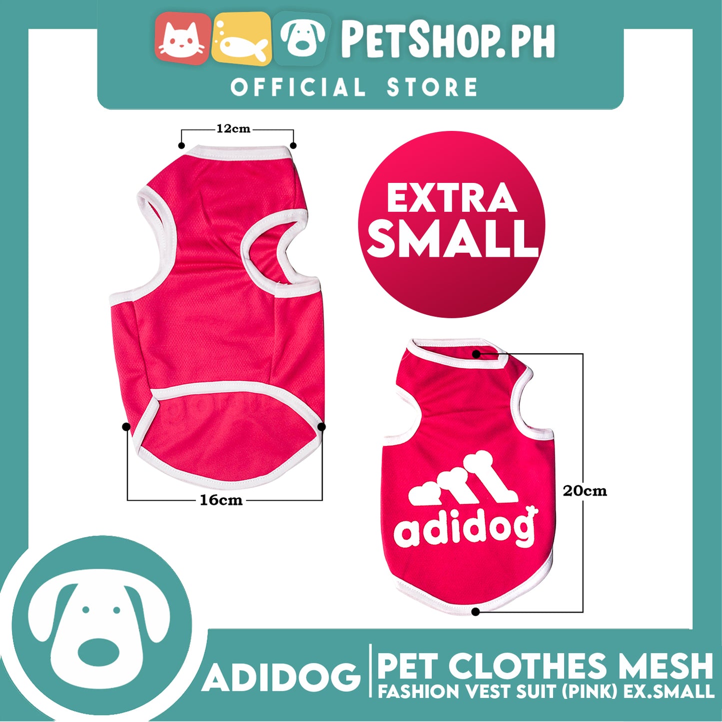 Adidog Pet Clothes Mesh Vet, Summer Dog Clothes, Breathable Mesh Vet, Dog Shirt, Pet Jersey, Fashion Vest Suit for Dogs (Pink) (Extra Small)