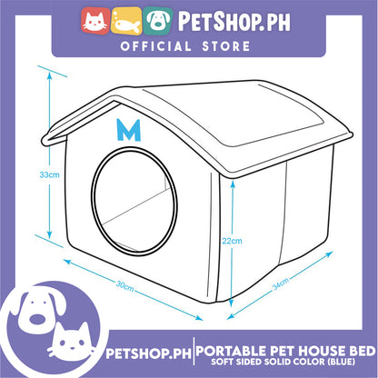 Portable Pet House Bed With Soft Sided Solid Color 30x33x32cm Medium (Blue)