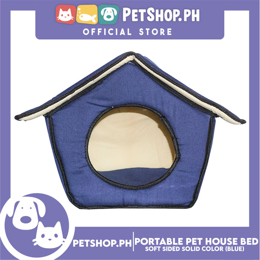 Portable Pet House Bed With Soft Sided Solid Color 30x33x32cm Medium (Blue)