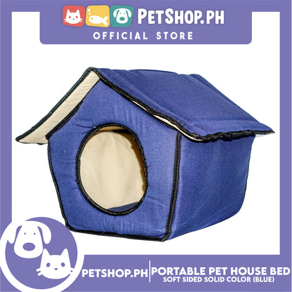 Portable Pet House Bed With Soft Sided Solid Color 25x31x32cm Small (Blue)