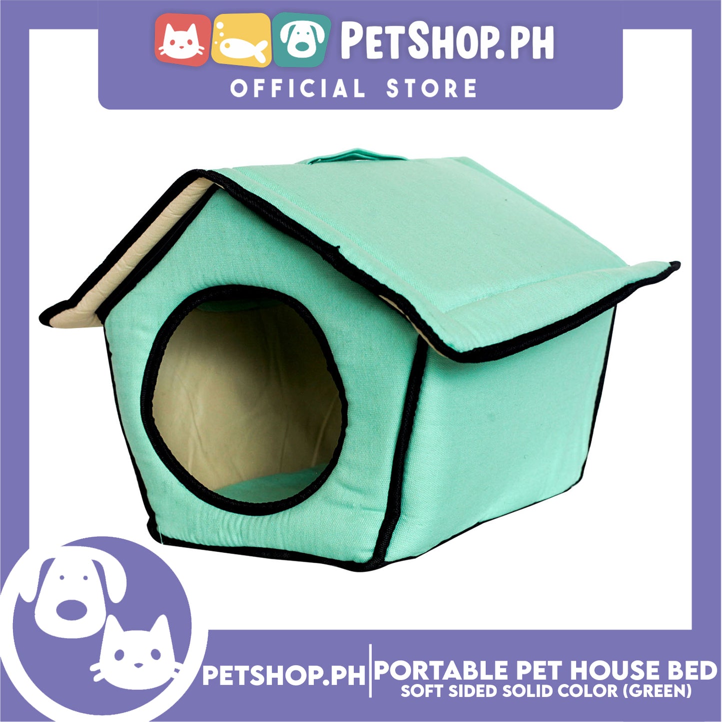 Portable Pet House Bed With Soft Sided Solid Color 35x39x43cm Large (Mint Green)