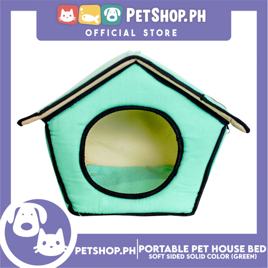 Portable Pet House Bed With Soft Sided Solid Color 25x31x32cm Small (Mint Green)