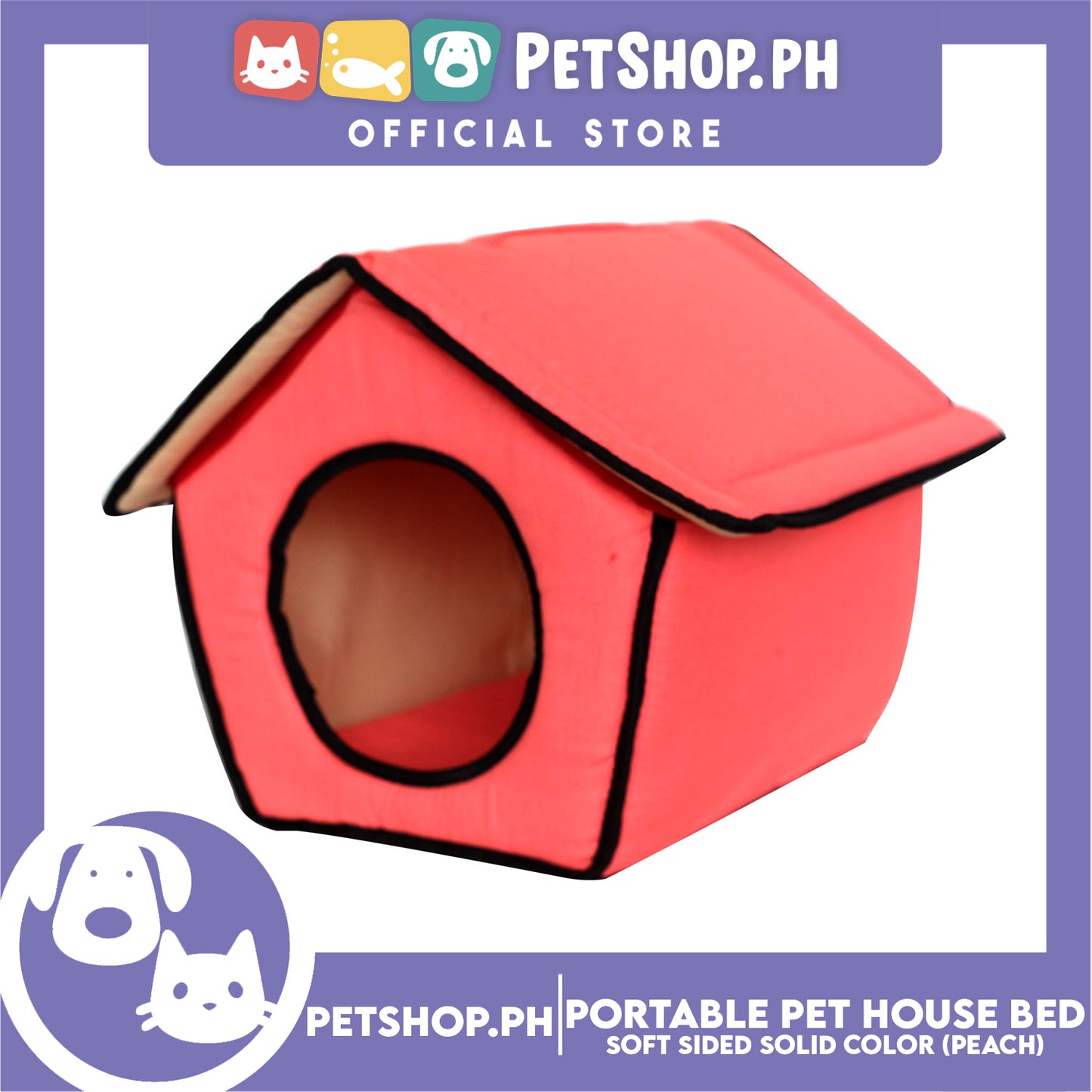 Portable Pet House Bed With Soft Sided Solid Color 25x31x32cm Small (Peach)