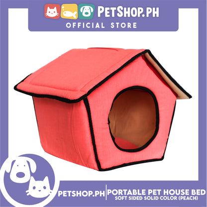 Portable Pet House Bed With Soft Sided Solid Color 35x39x43cm Large (Peach)