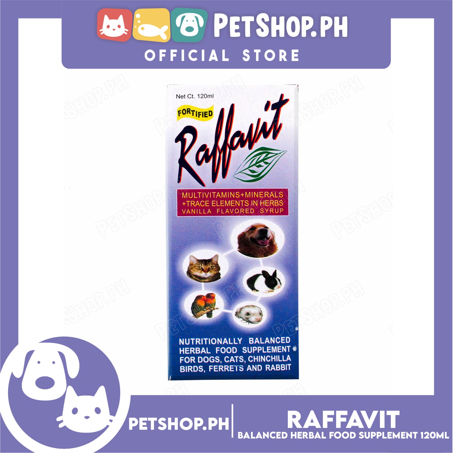 Raffavit Multivitamins + Minerals Vanilla Flavored Syrup 120ml Food Supplement for Dogs, Cats and Small Pets