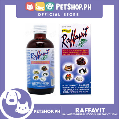 Raffavit Multivitamins + Minerals Vanilla Flavored Syrup 120ml Food Supplement for Dogs, Cats and Small Pets