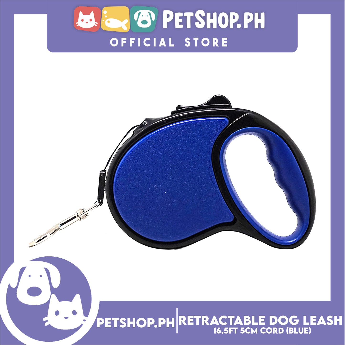 Retractable Dog Leash 16.5ft (5M) Cord with One Button Lock and Release for Up to 33lbs. Dog & Cats (Blue)