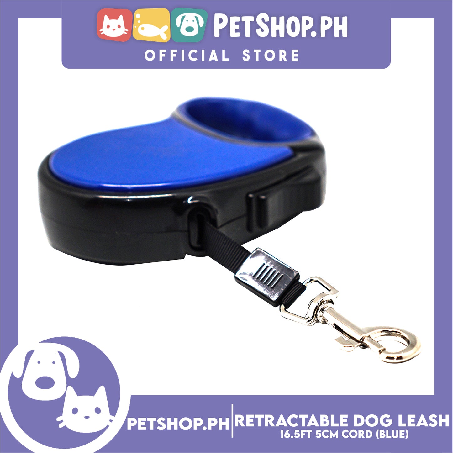 Retractable Dog Leash 16.5ft (5M) Cord with One Button Lock and Release for Up to 33lbs. Dog & Cats (Blue)