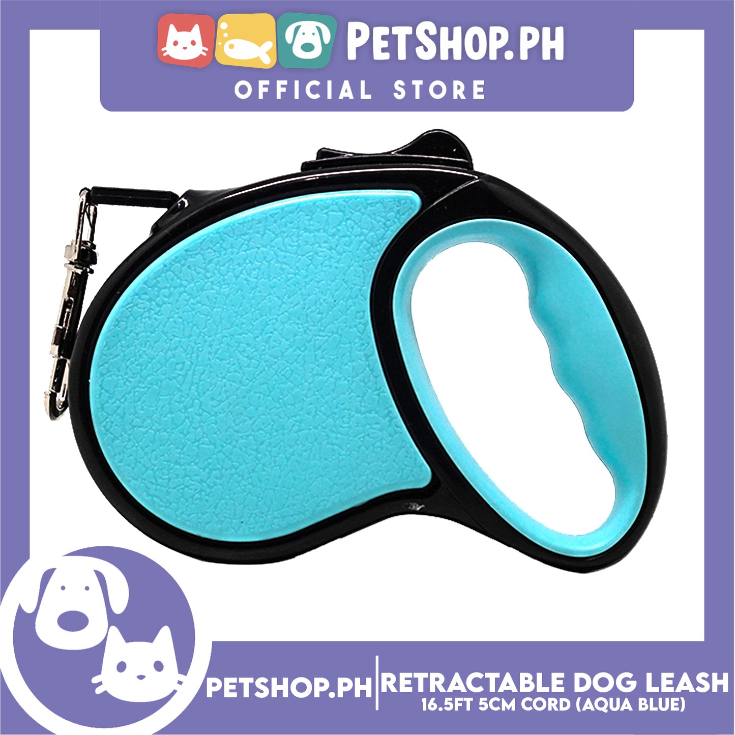 Retractable Dog Leash 16.5ft (5M) Cord with One Button Lock and Release for Up to 33lbs. Dog & Cats (Aqua Blue)