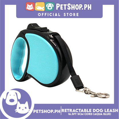 Retractable Dog Leash 16.5ft (5M) Cord with One Button Lock and Release for Up to 33lbs. Dog & Cats (Aqua Blue)