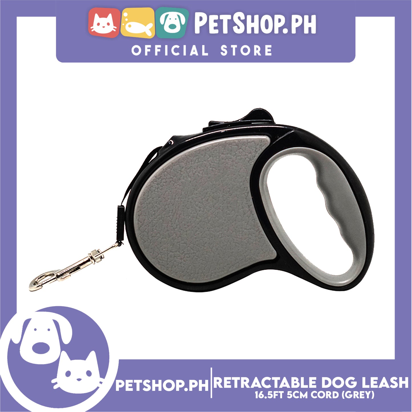 Retractable Dog Leash 16.5ft (5M) Cord with One Button Lock and Release for Up to 33lbs. Dog & Cats (Grey)