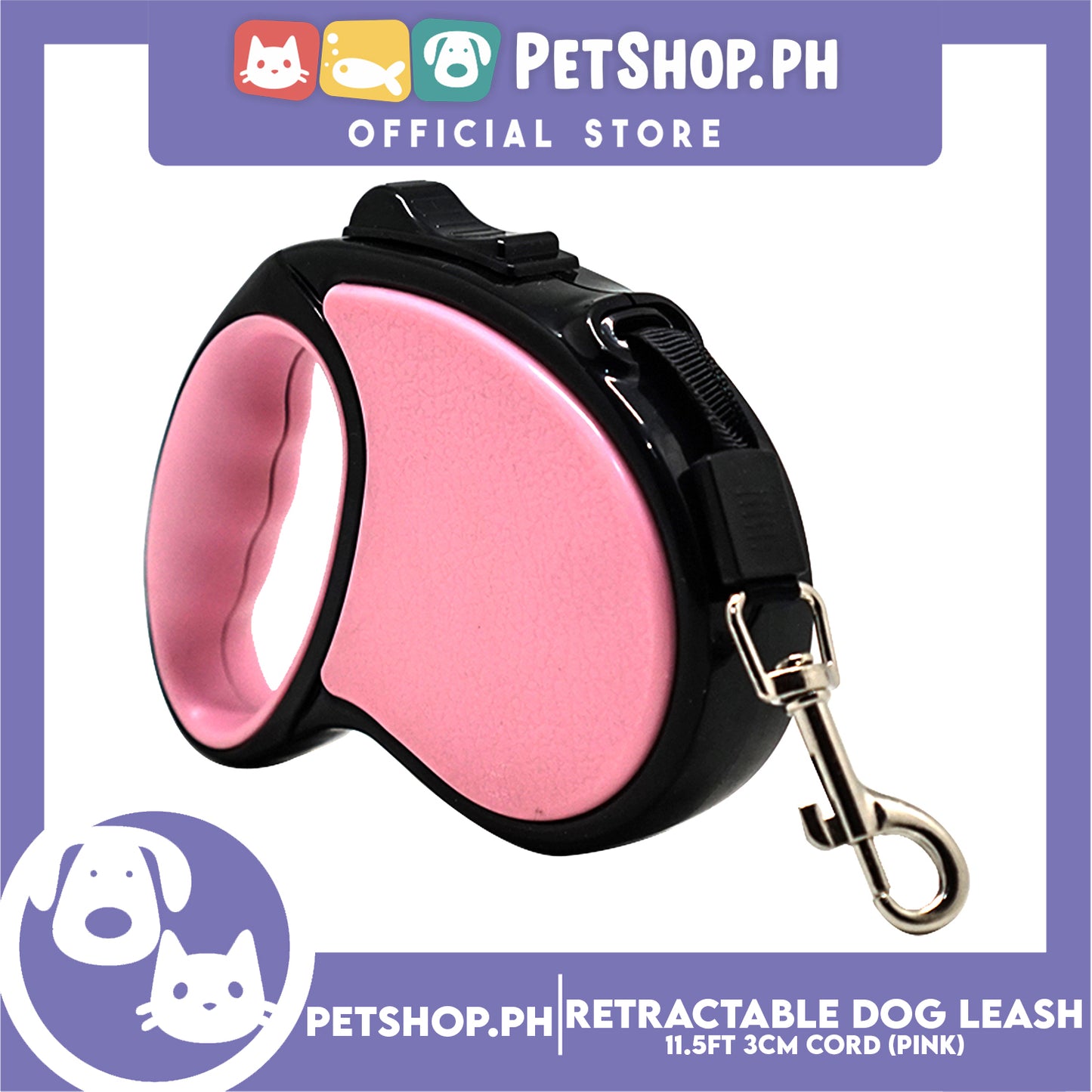 Retractable Dog Leash 11.5ft (3M) Cord with One Button Lock and Release for Up to 25lbs. Dog and Cats (Pink)