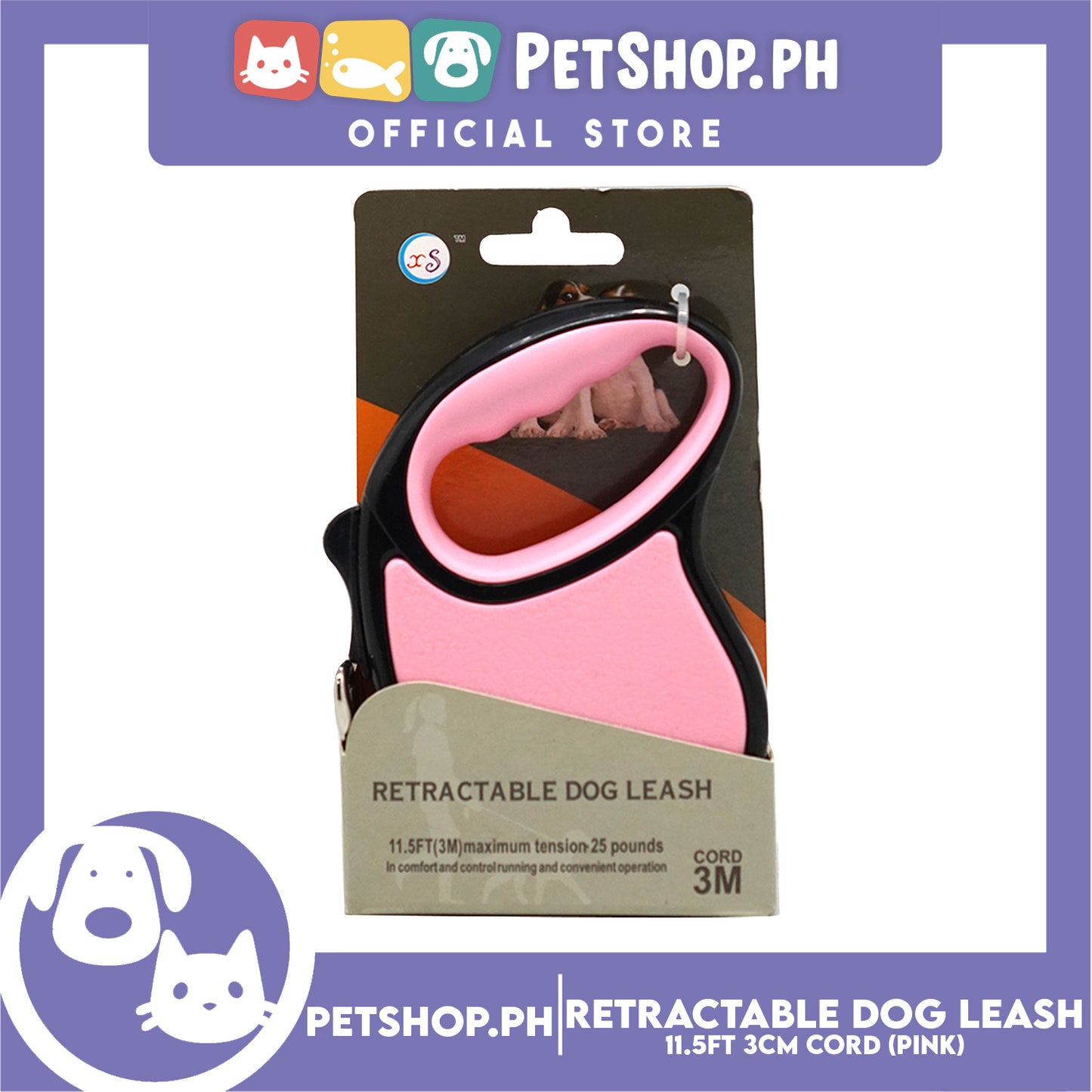 Retractable Dog Leash 11.5ft (3M) Cord with One Button Lock and Release for Up to 25lbs. Dog and Cats (Pink)