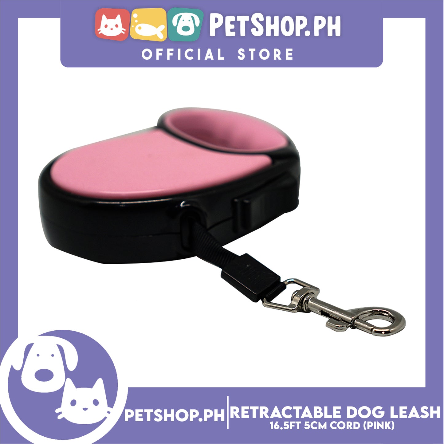 Retractable Dog Leash 16.5ft (5M) Cord with One Button Lock and Release for Up to 33lbs. Dog & Cats (Pink)