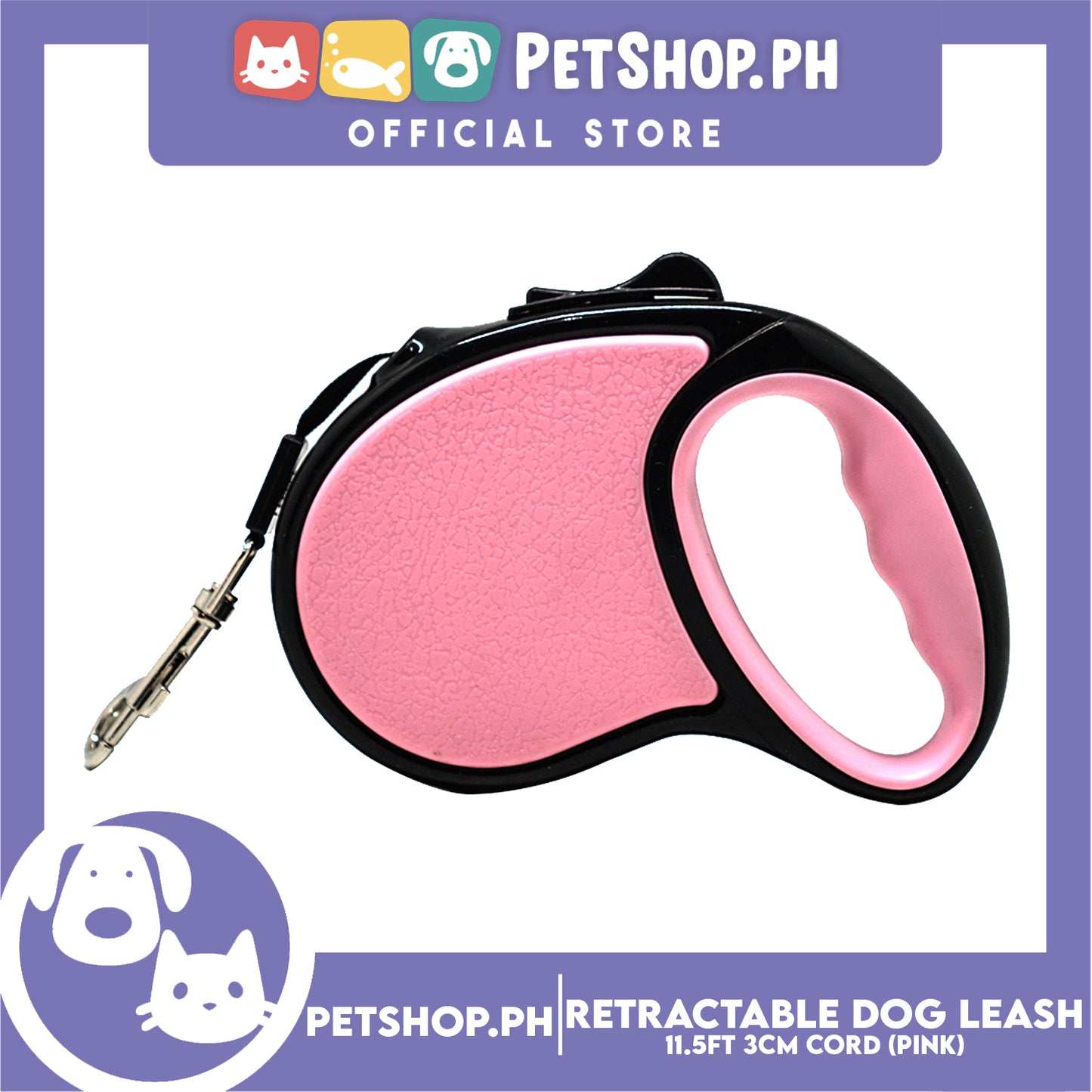 Retractable Dog Leash 11.5ft (3M) Cord with One Button Lock and Release for Up to 25lbs. Dog and Cats (Pink)