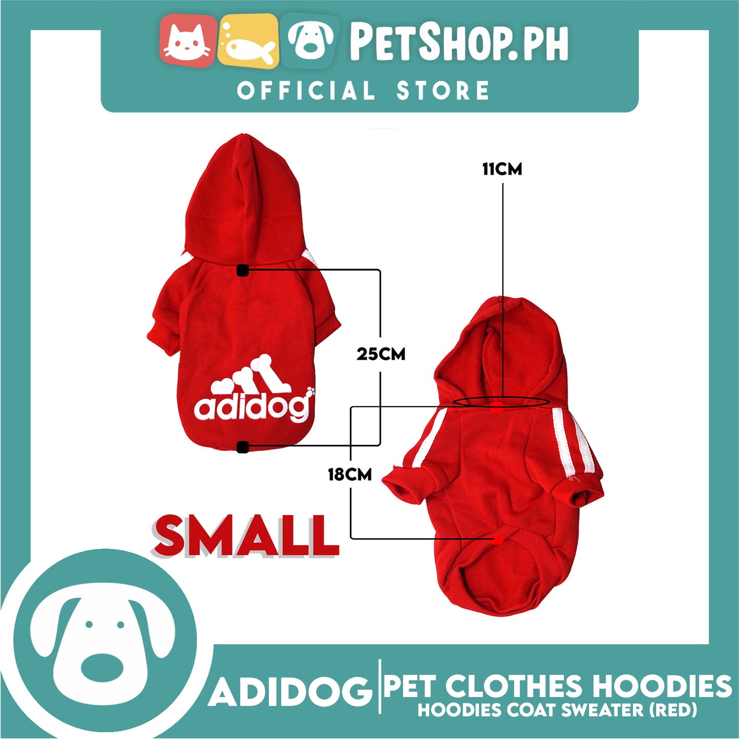 Adidog Pet Clothes Hoodies, Dog Winter Hoodies Apparel Puppy Warm Hoodies Coat Sweater (Red) Small