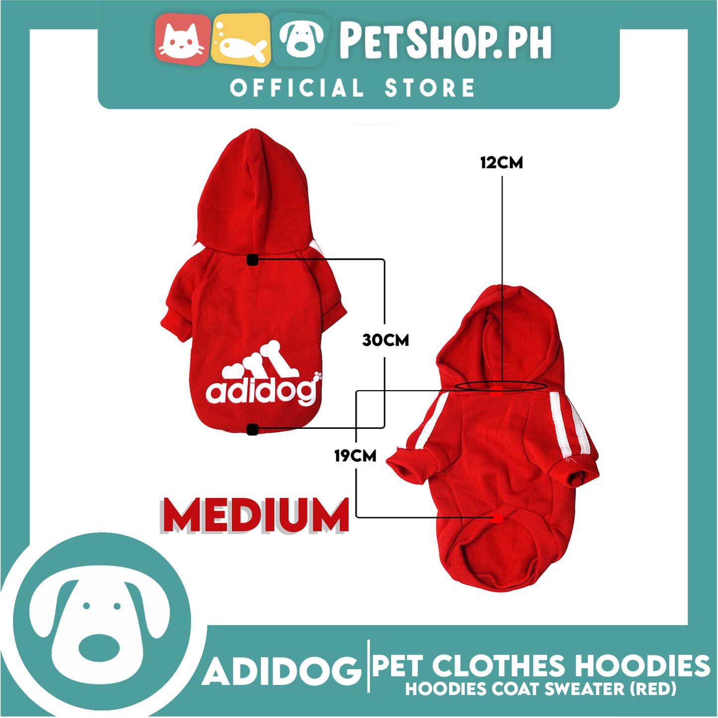 Adidog Pet Clothes Hoodies, Dog Winter Hoodies Apparel Puppy Warm Hoodies Coat Sweater (Red) Medium