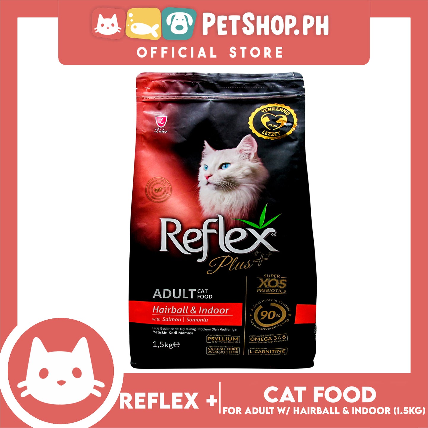 Reflex Adult Cat Food Hairball & Indoor with Salmon 1.5 Kg