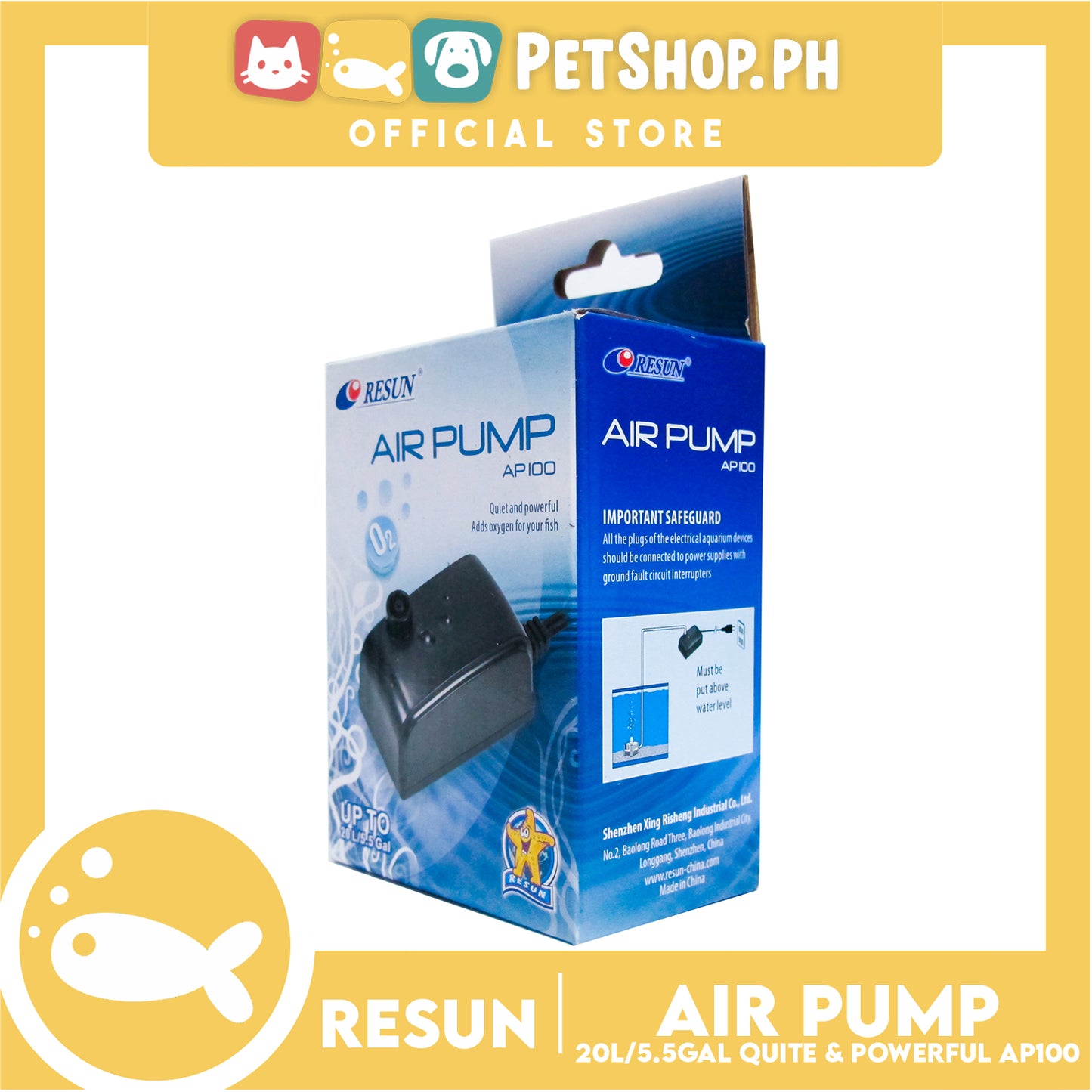 Resun Aquarium Air Pump AP-100 with Accessories Up to 20Liters