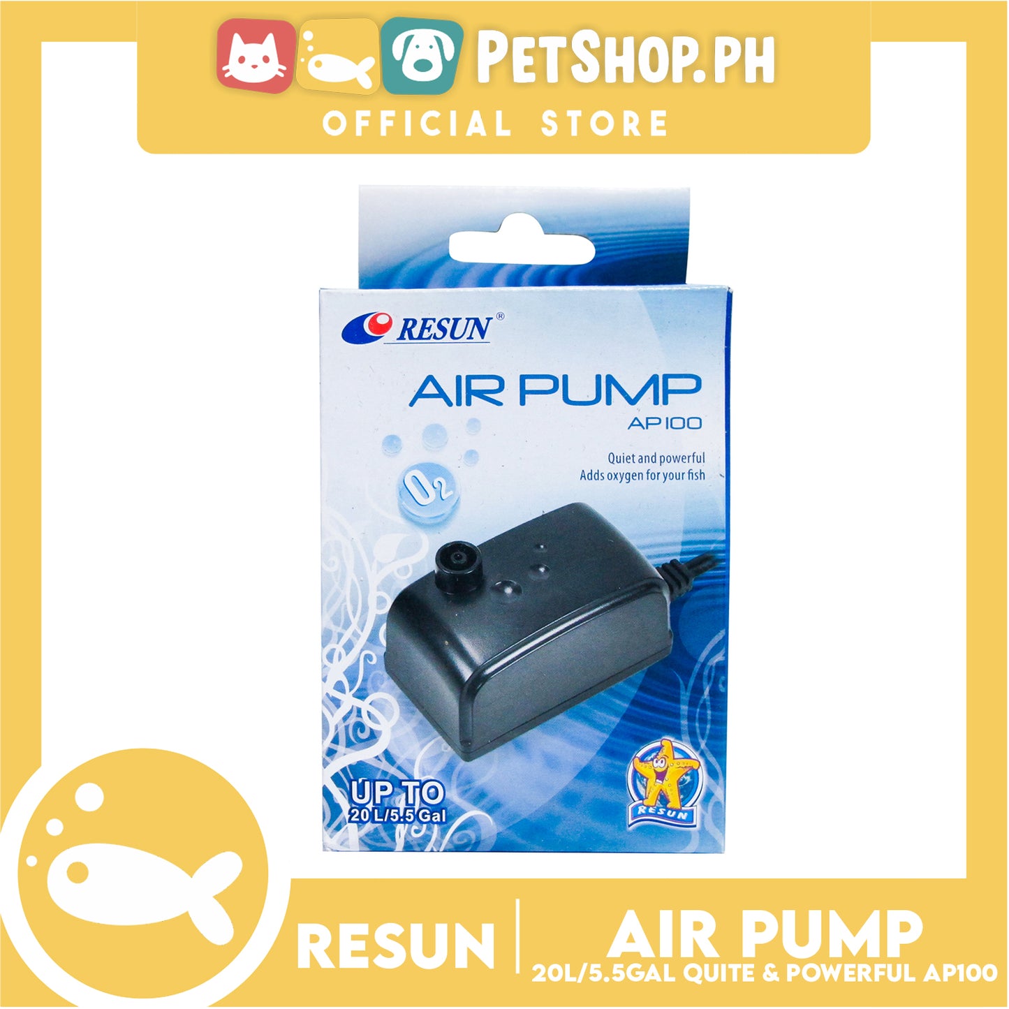 Resun Aquarium Air Pump AP-100 with Accessories Up to 20Liters