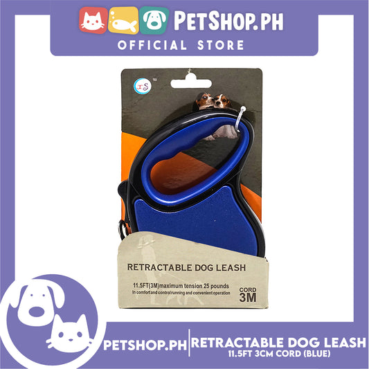 Retractable Dog Leash 11.5ft (3M) Cord with One Button Lock and Release for Up to 25lbs. Dog and Cats (Blue)