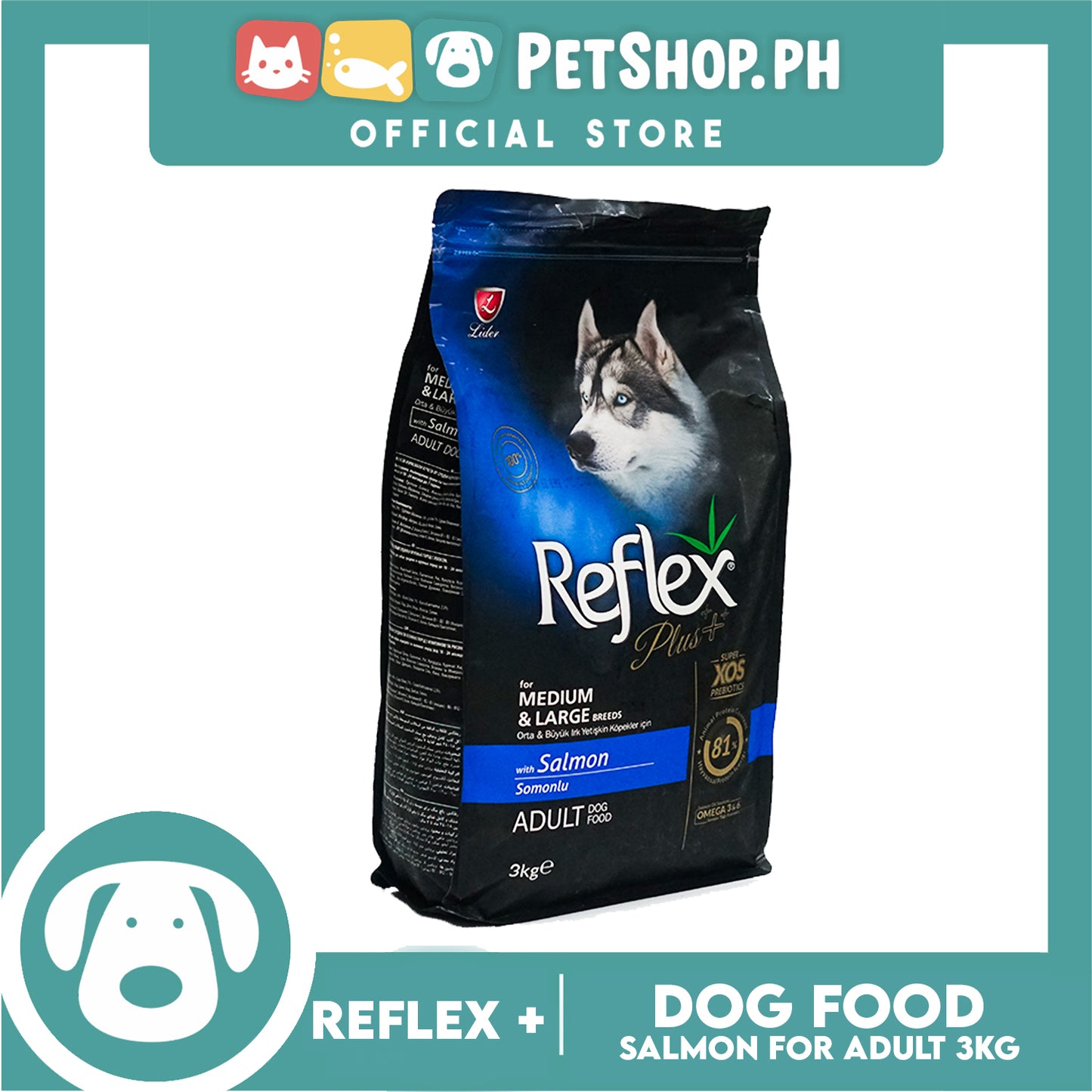 Reflex Plus Adult Dog Food for Medium and Large with Salmon 3kg