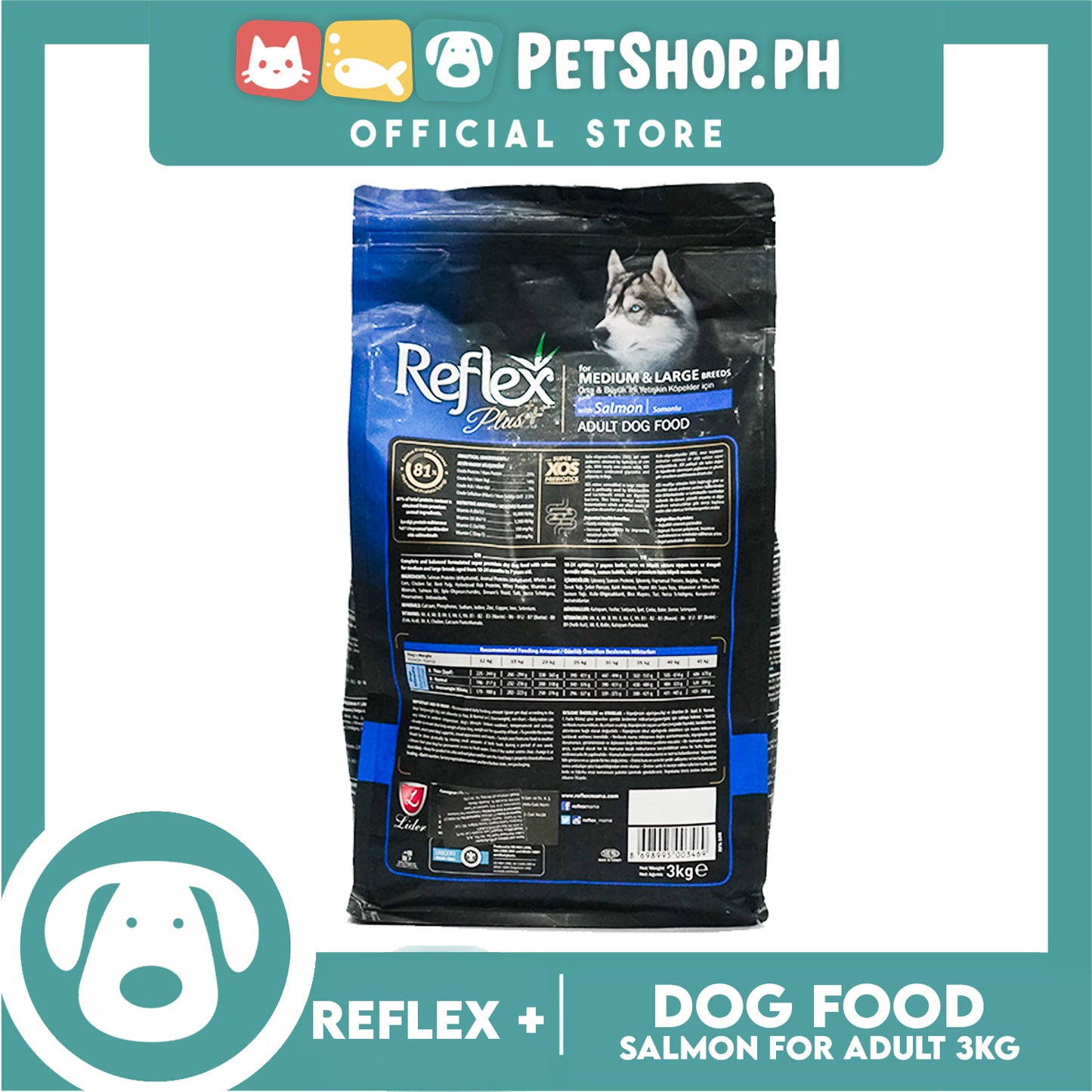 Reflex Plus Adult Dog Food for Medium and Large with Salmon 3kg