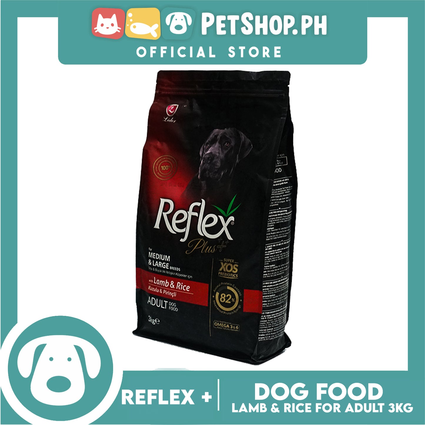 Reflex Plus Adult Dog Food for Medium & Large Breeds with Lamb & Rice 3kg