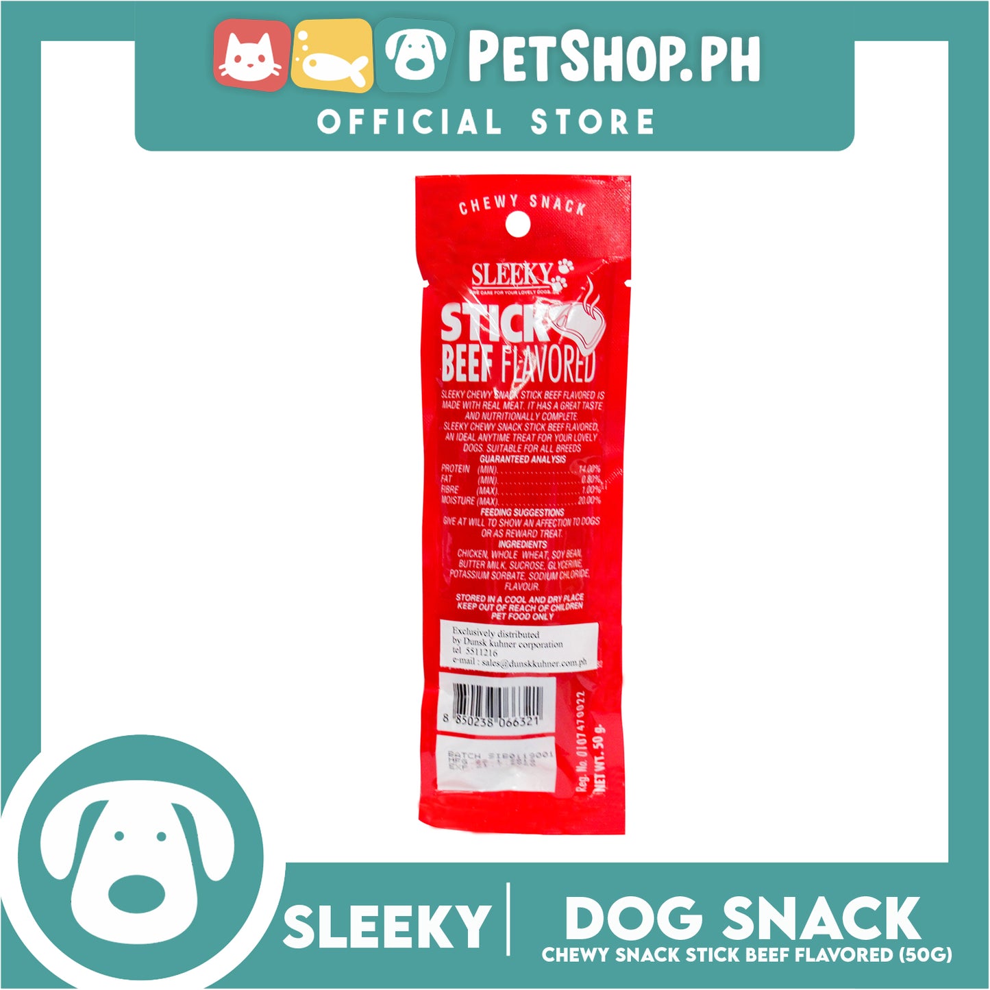 Sleeky Chewy Stick Beef Flavored 50g Dog Treats