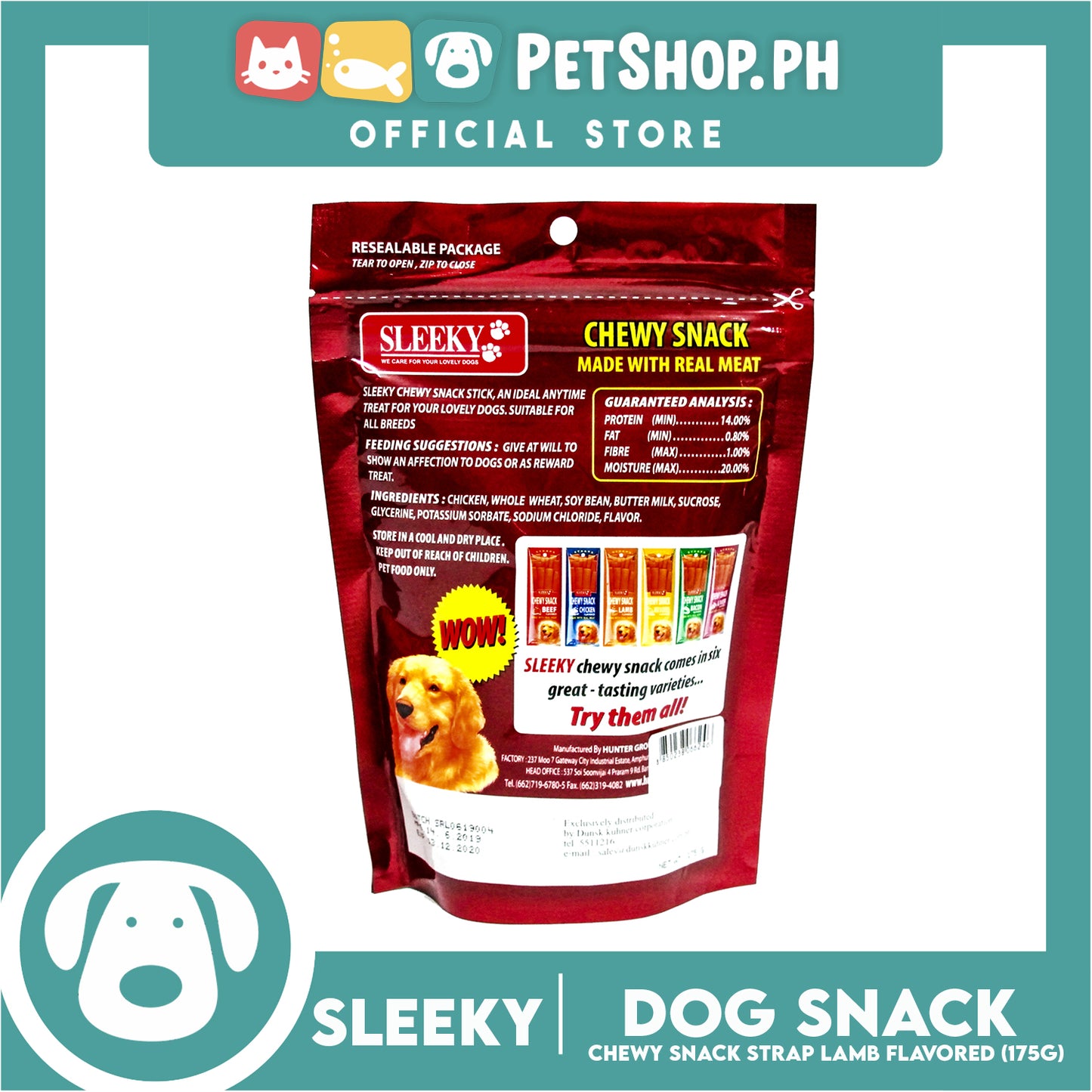 Sleeky Chewy Strap Lamb Flavored 175g Dog Treats
