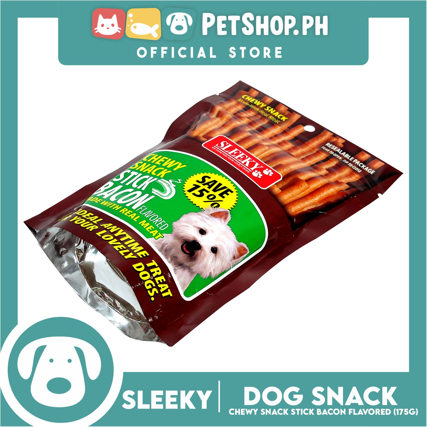 Sleeky Chewy Snack Stick Bacon Flavored 175g Dog Treats