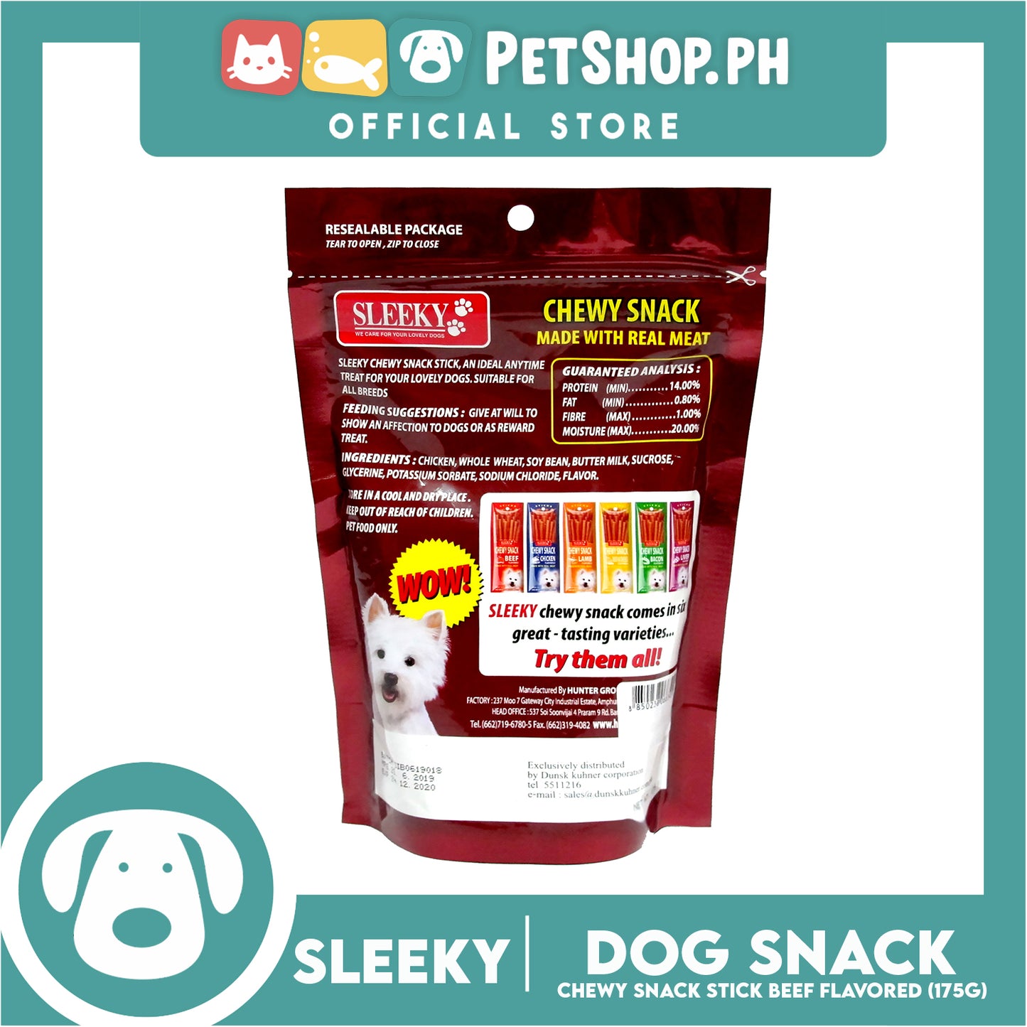 Sleeky Chewy Snack Stick Beef Flavored 175g Dog Treats