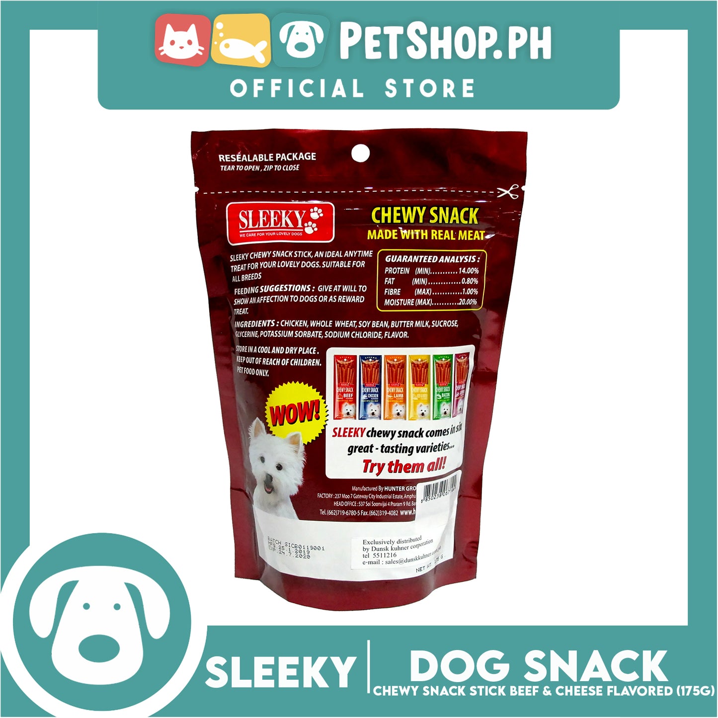 Sleeky Chewy Snack Stick Beef and Cheese Flavored 175g Dog Treats