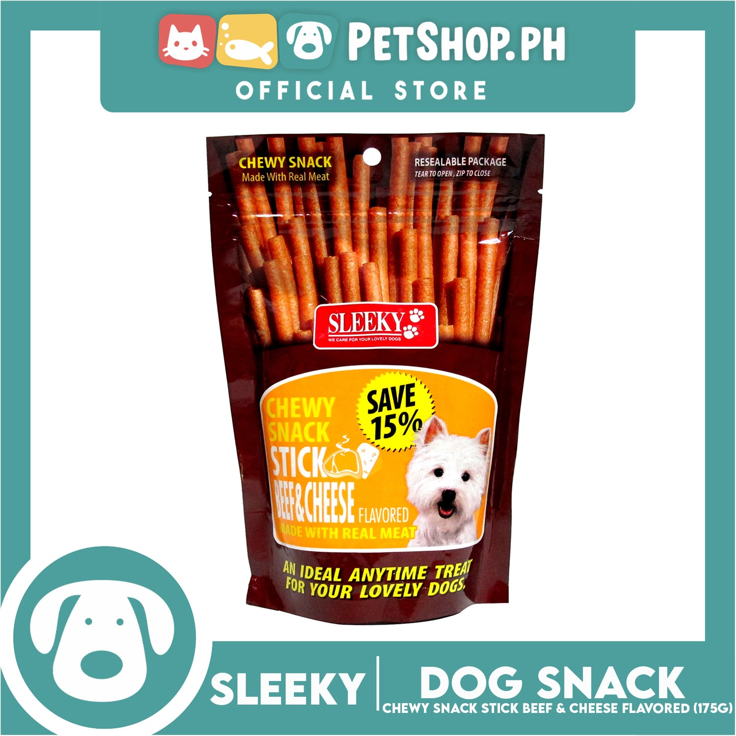 Sleeky Chewy Snack Stick Beef and Cheese Flavored 175g Dog Treats