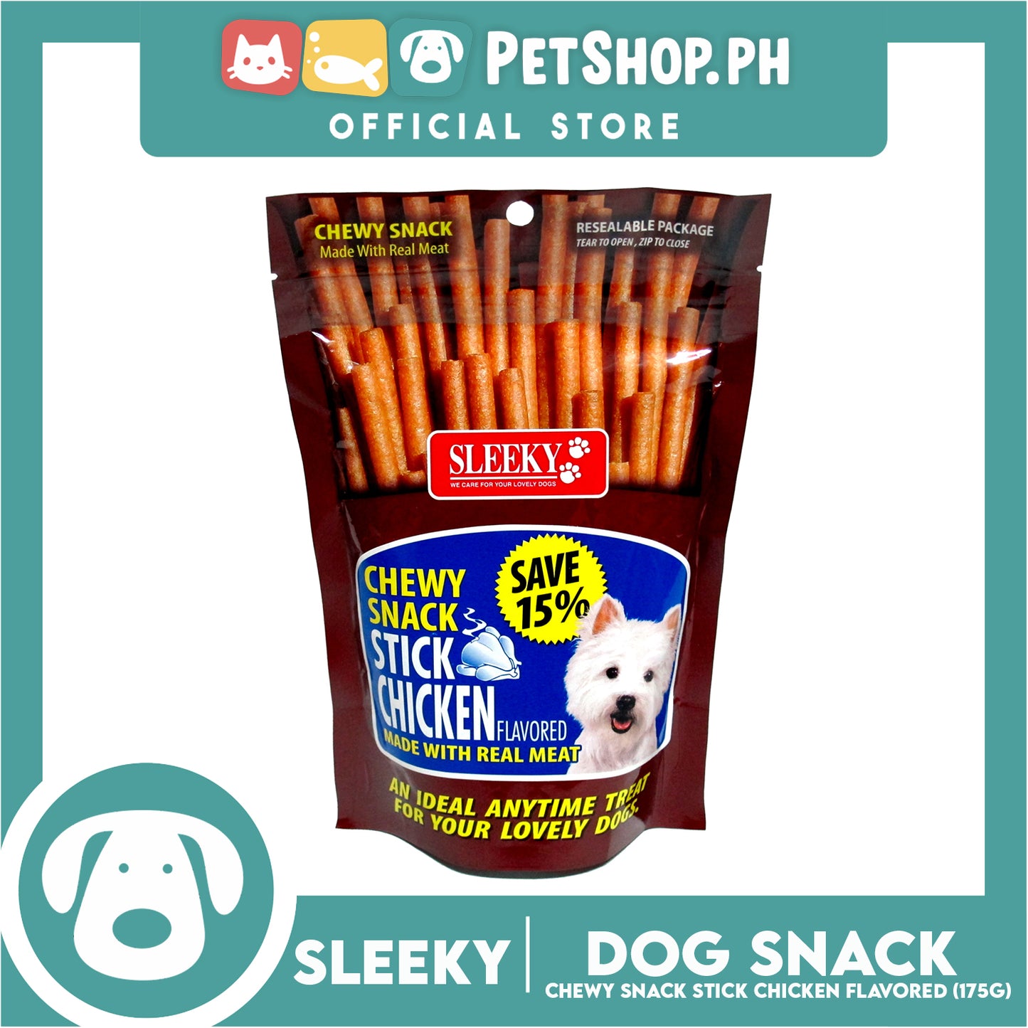 Sleeky Chewy Snack Stick Chicken Flavored 175g Dog Treats