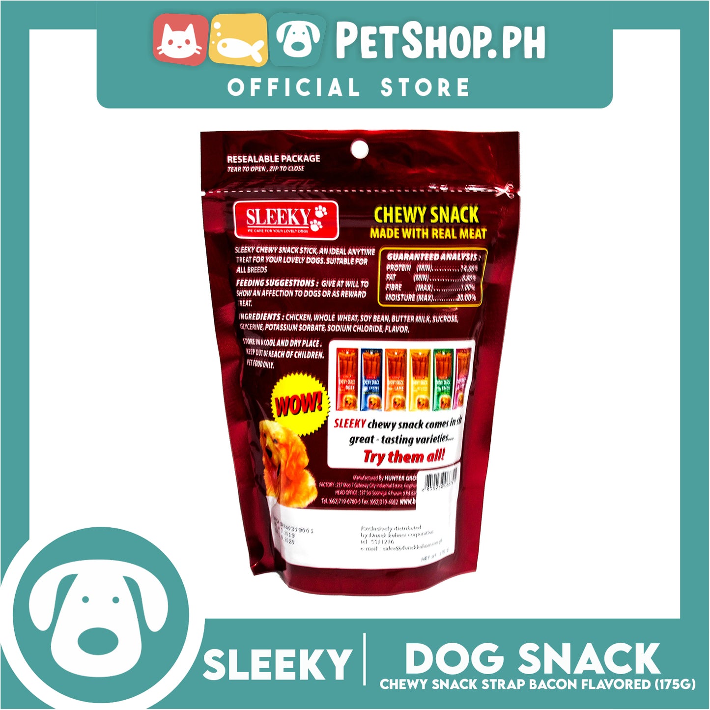 Sleeky Chewy Strap Bacon Flavored 175g Dog Treats