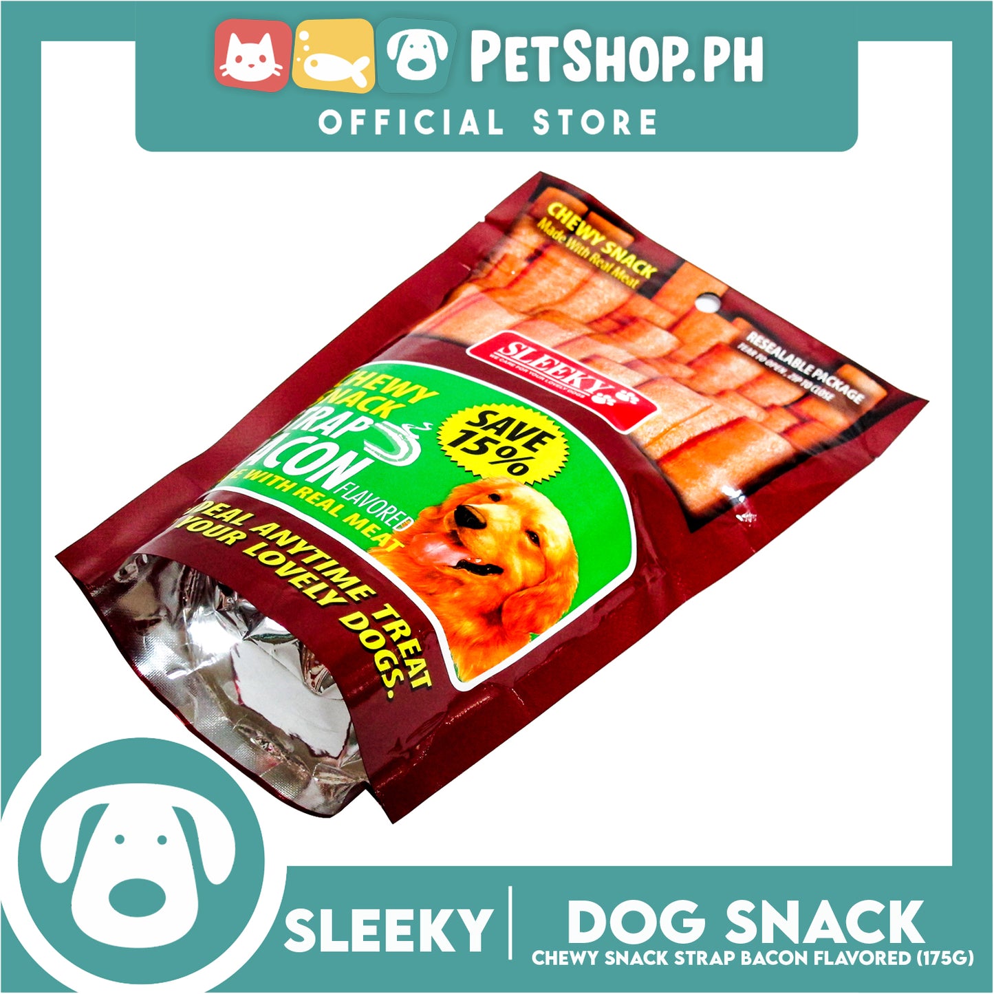 Sleeky Chewy Strap Bacon Flavored 175g Dog Treats