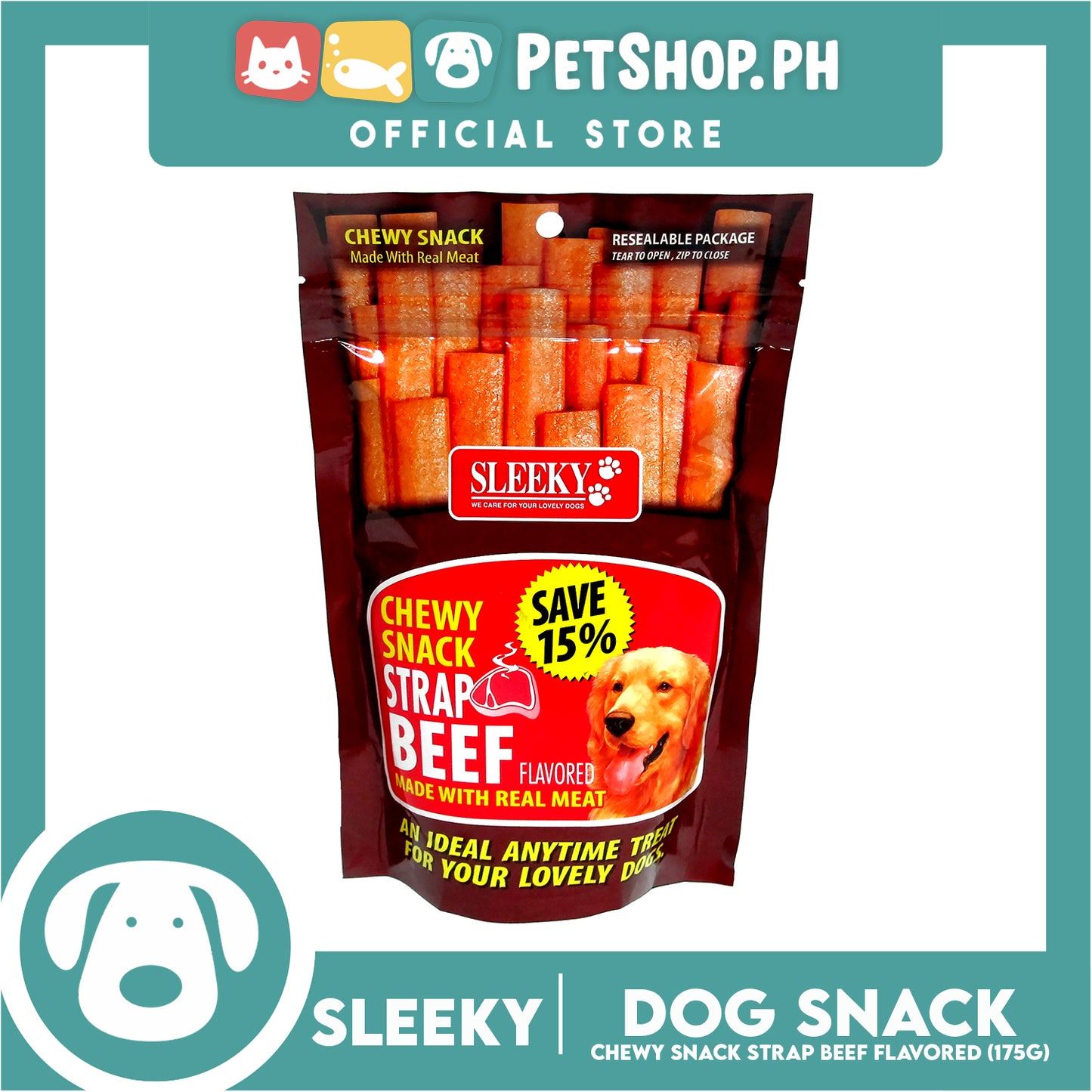 Sleeky Chewy Strap Beef Flavored 175g Dog Treats