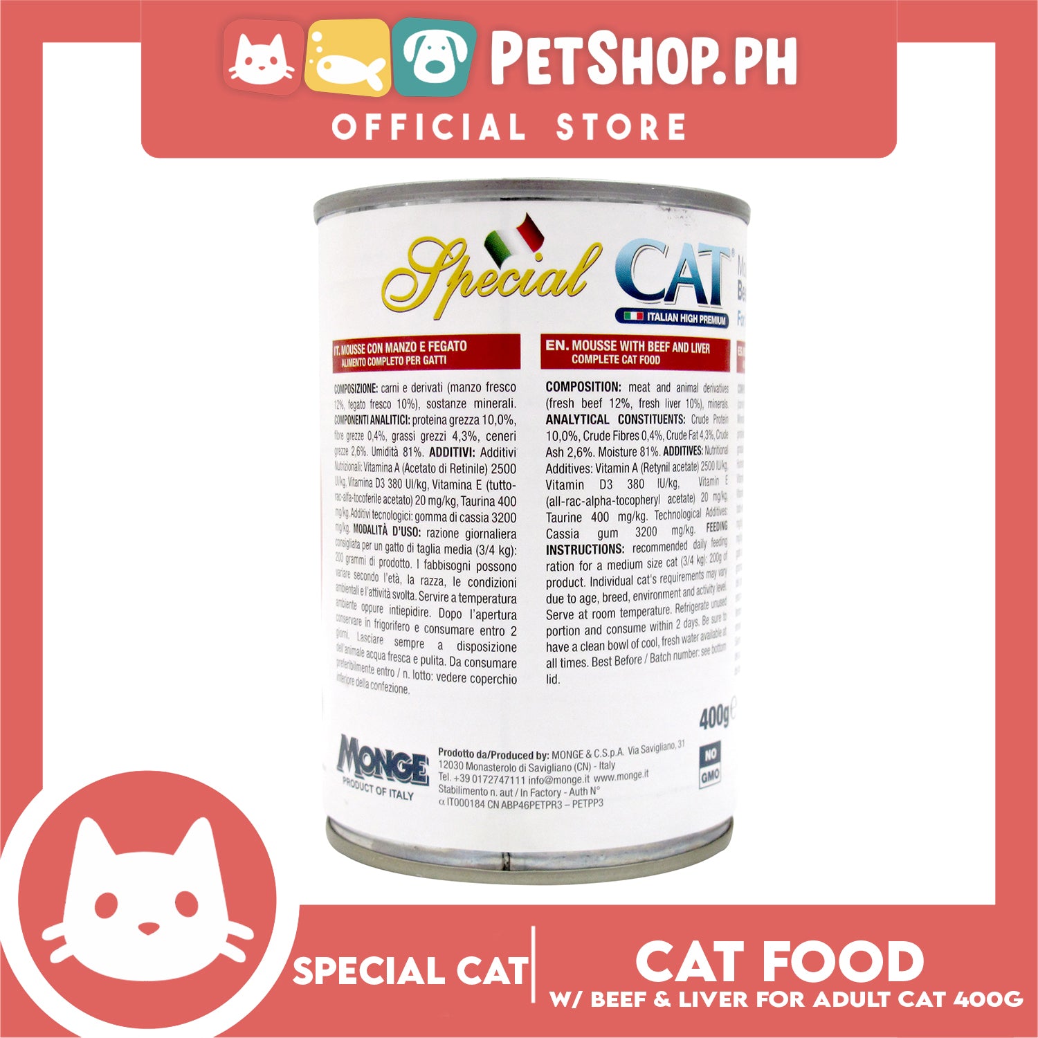 Monge Special Cat Mousse 400g Beef and Liver Cat Wet Food Cat