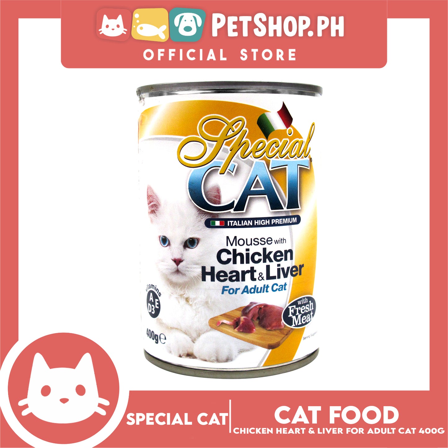 Monge Special Cat Mousse 400g (Chicken Heart and Liver) Cat Wet Food ,Cat Canned Food