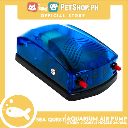 Sea Quest Aquarium Air Pump Storm 2 Double Nozzle (Blue)