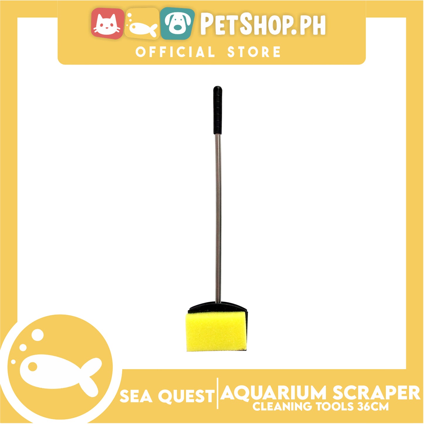 Sea Quest Aquarium Stainless Scraper with Foam 36cm for Aquariums