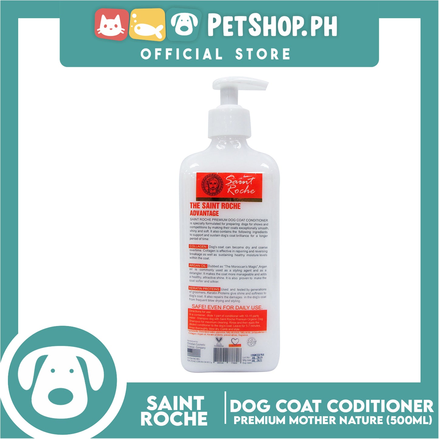 Saint Roche Premium Dog Coat Conditioner (Mother Scent) 500ml For Dog Show Preparation