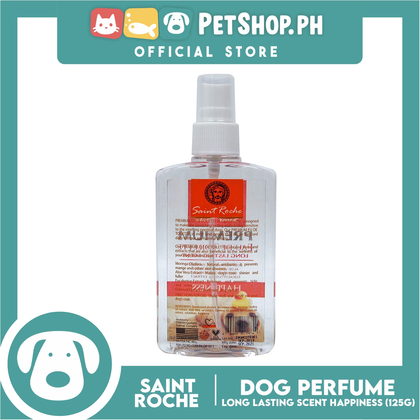Saint Roche Premium Eu De Toilette Scent (Happiness) 125ml Perfume for Your Dogs